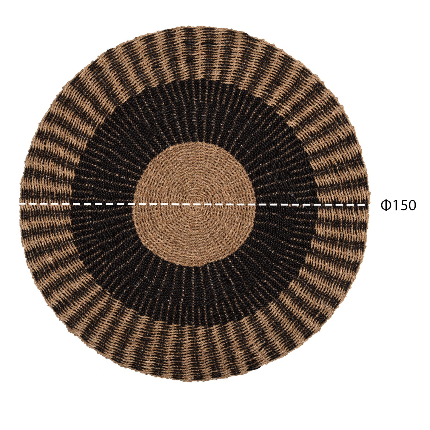 ROUND CARPET KIRKI HM7843 NATURAL SEAGRASS FIBERS IN BLACK-NATURAL COLOR Φ150cm.