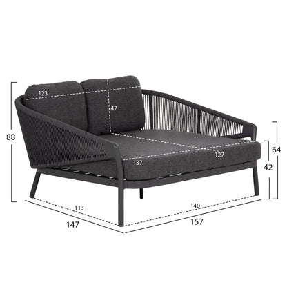 DAYBED SERIES XANTION HM6474.01 DARK GREY ALUMINUM-ROPE-OLEFIN FABRIC 157x147x88Hcm.