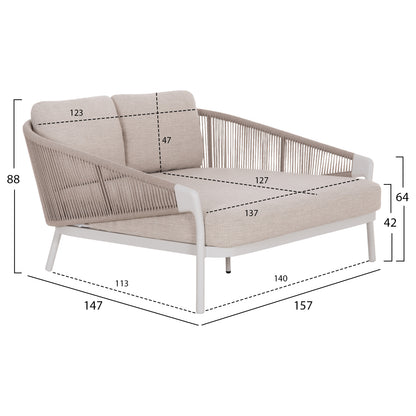 DAYBED SERIES XANTION HM6474.02 WHITE ALUMINUM-ROPE-OLEFIN FABRIC 157x147x88Hcm.