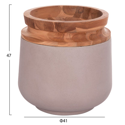 DECORATIVE FLOOR VASES 2PCS LINTER HM21140.04 FIBER CEMENT IN TAUPE-TEAK WOOD 47H & 60Hcm.