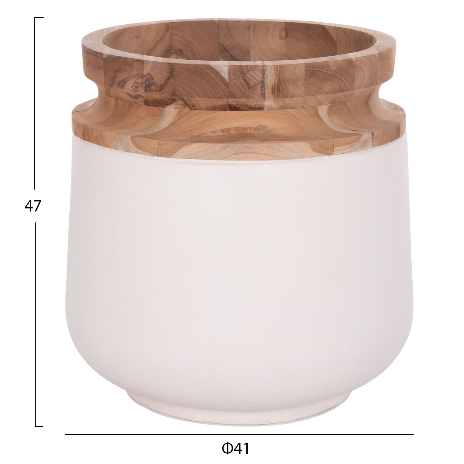 DECORATIVE FLOOR VASES 2PCS LINTER HM21140.02 FIBER CEMENT IN WHITE-TEAK WOOD 47H & 60Hcm.