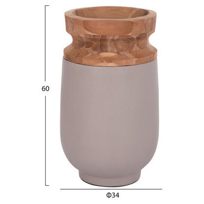 DECORATIVE FLOOR VASES 2PCS LINTER HM21140.04 FIBER CEMENT IN TAUPE-TEAK WOOD 47H & 60Hcm.
