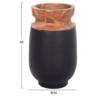 DECORATIVE FLOOR VASES 2PCS LINTER HM21140.01 FIBER CEMENT IN BLACK-TEAK WOOD 47H & 60Hcm.