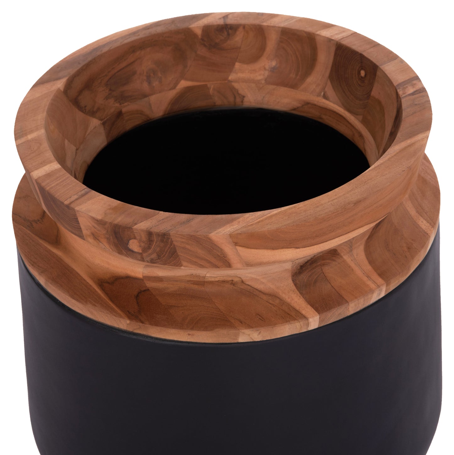 DECORATIVE FLOOR VASES 2PCS LINTER HM21140.01 FIBER CEMENT IN BLACK-TEAK WOOD 47H & 60Hcm.