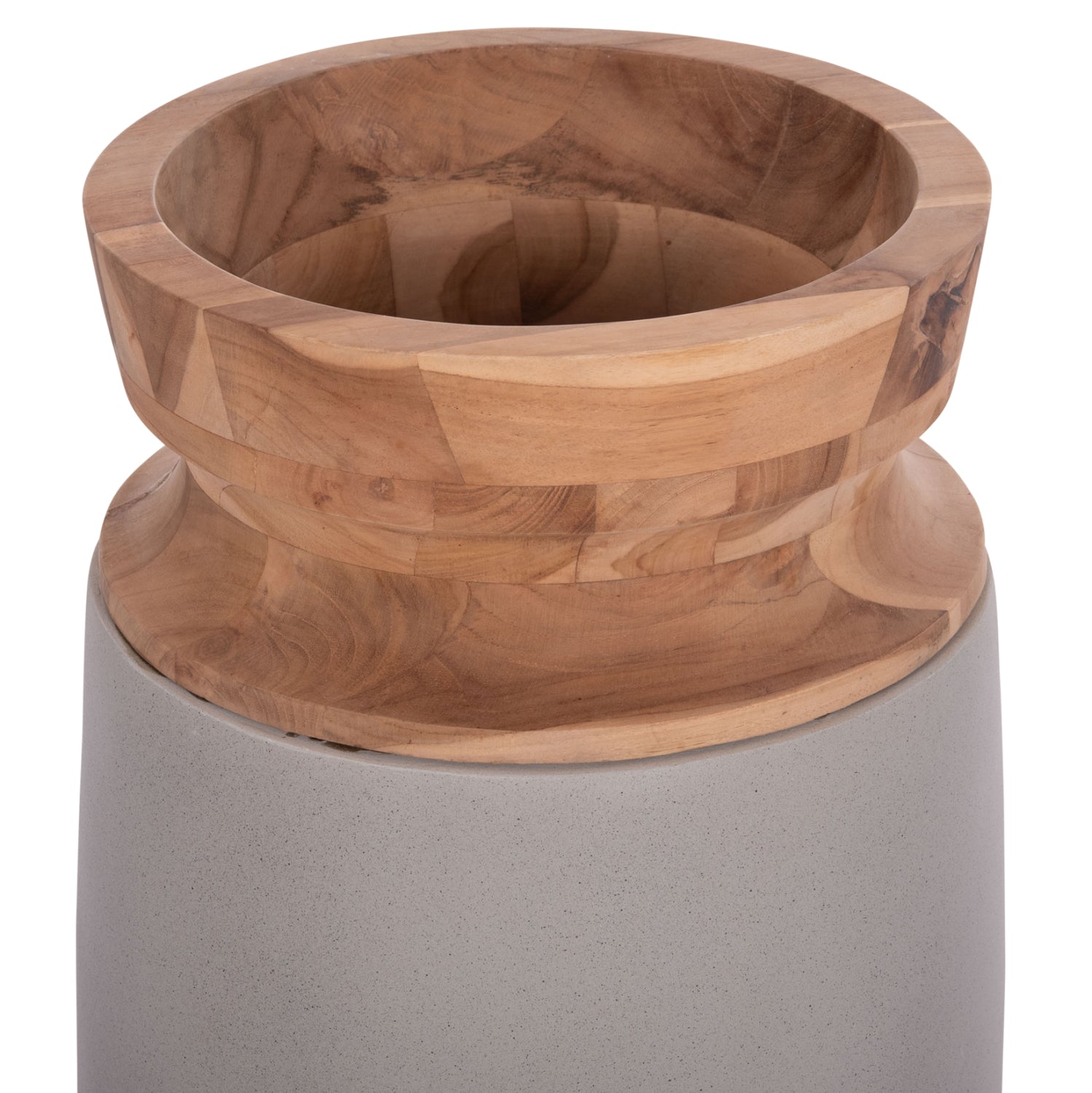 DECORATIVE FLOOR VASES 2PCS LINTER HM21140.03 FIBER CEMENT IN GREY-TEAK WOOD 47H & 60Hcm.
