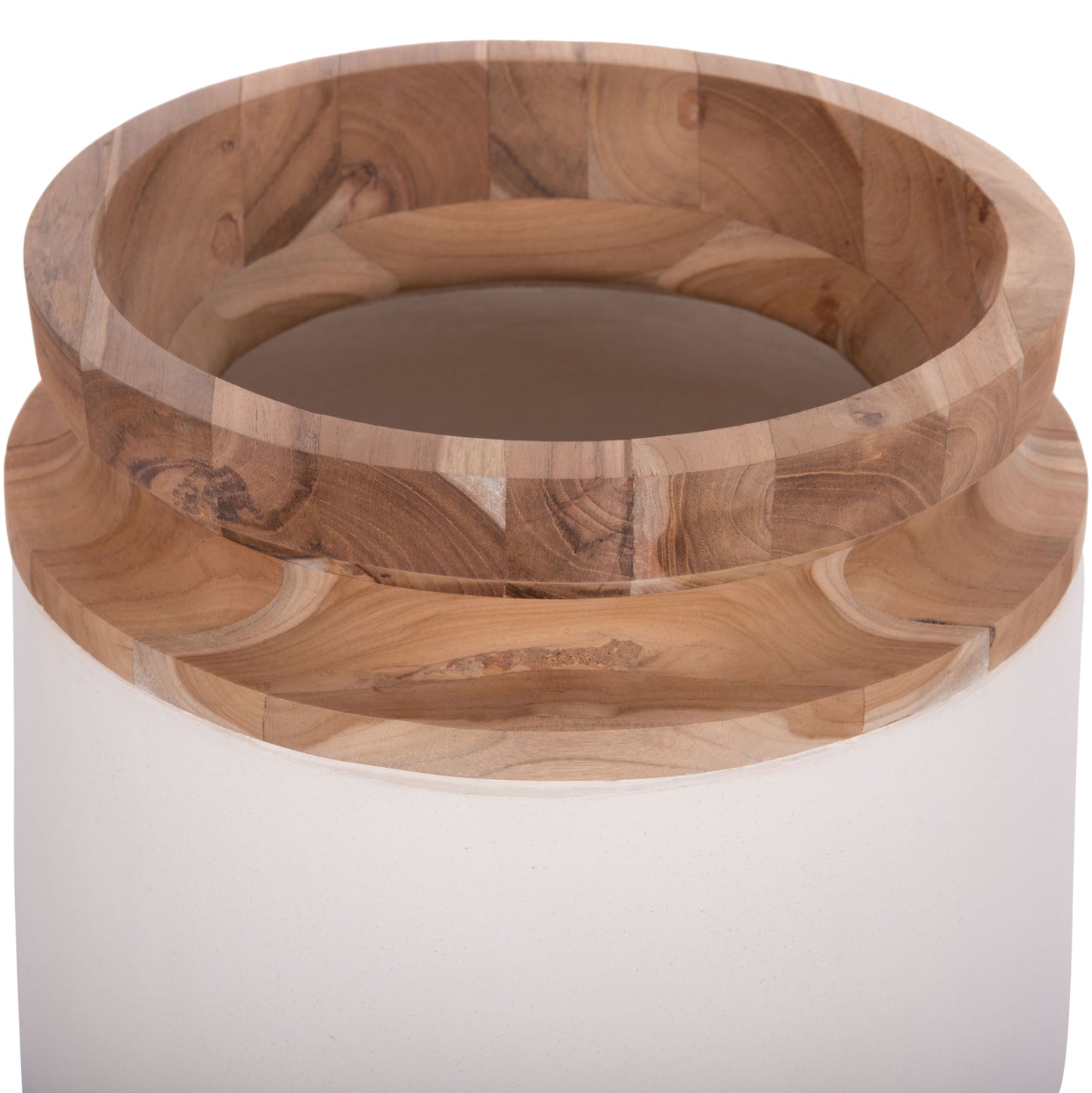 DECORATIVE FLOOR VASES 2PCS LINTER HM21140.02 FIBER CEMENT IN WHITE-TEAK WOOD 47H & 60Hcm.