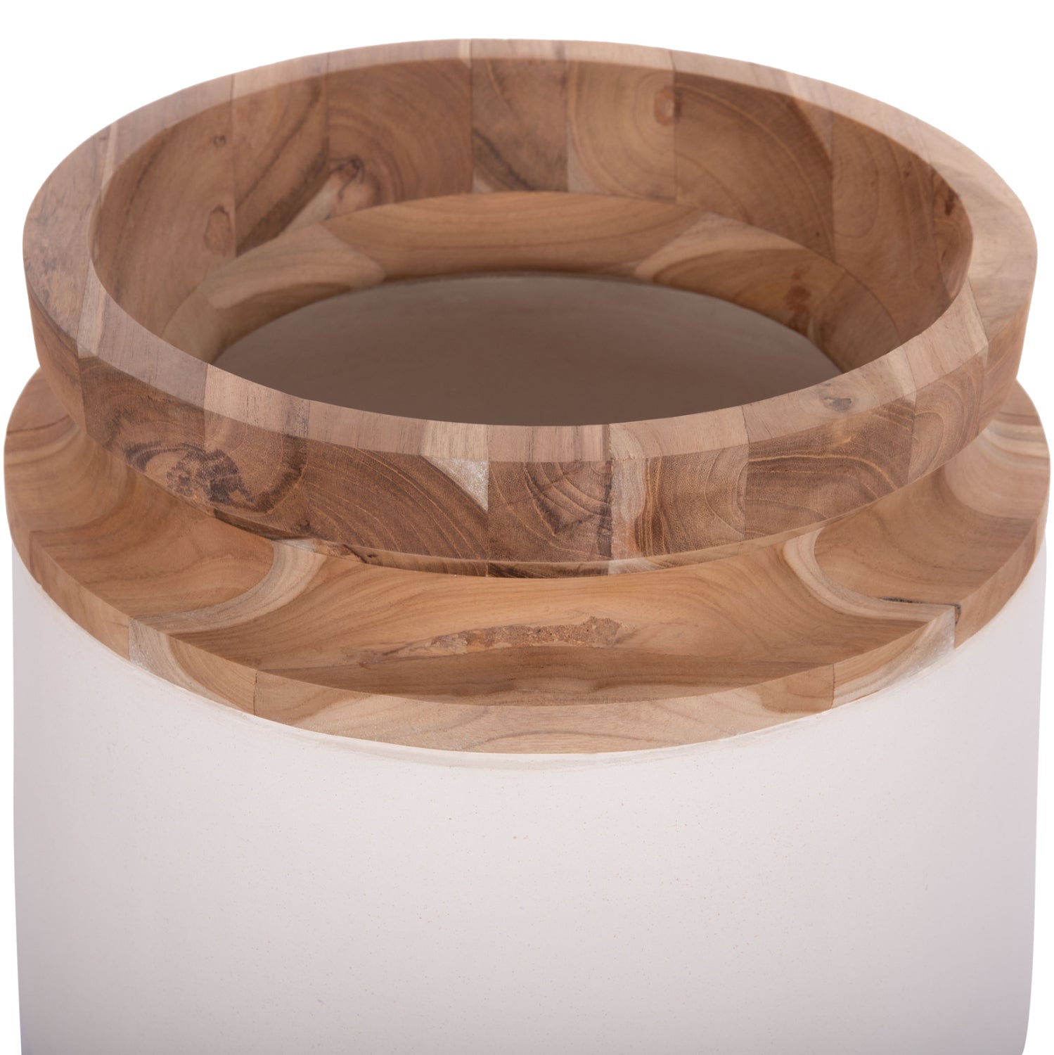 DECORATIVE FLOOR VASES 2PCS LINTER HM21140.02 FIBER CEMENT IN WHITE-TEAK WOOD 47H & 60Hcm.