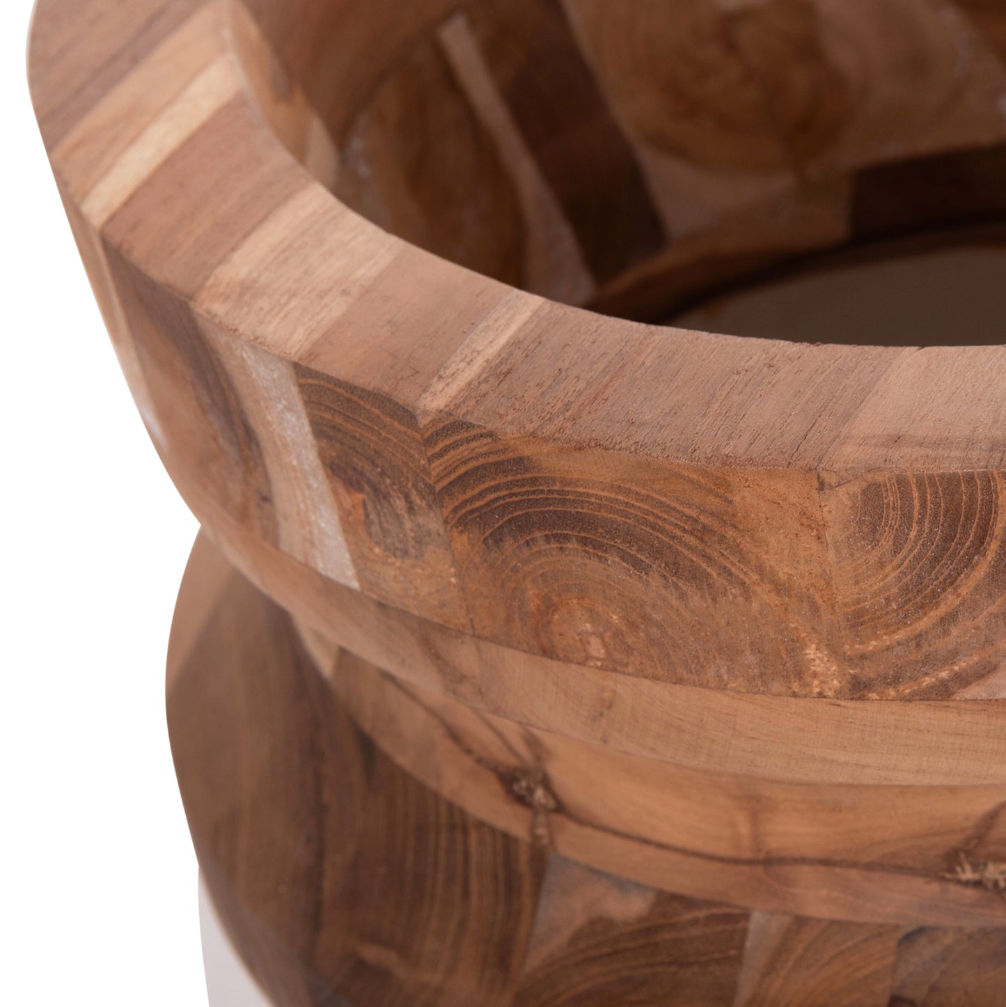 DECORATIVE FLOOR VASES 2PCS LINTER HM21140.02 FIBER CEMENT IN WHITE-TEAK WOOD 47H & 60Hcm.