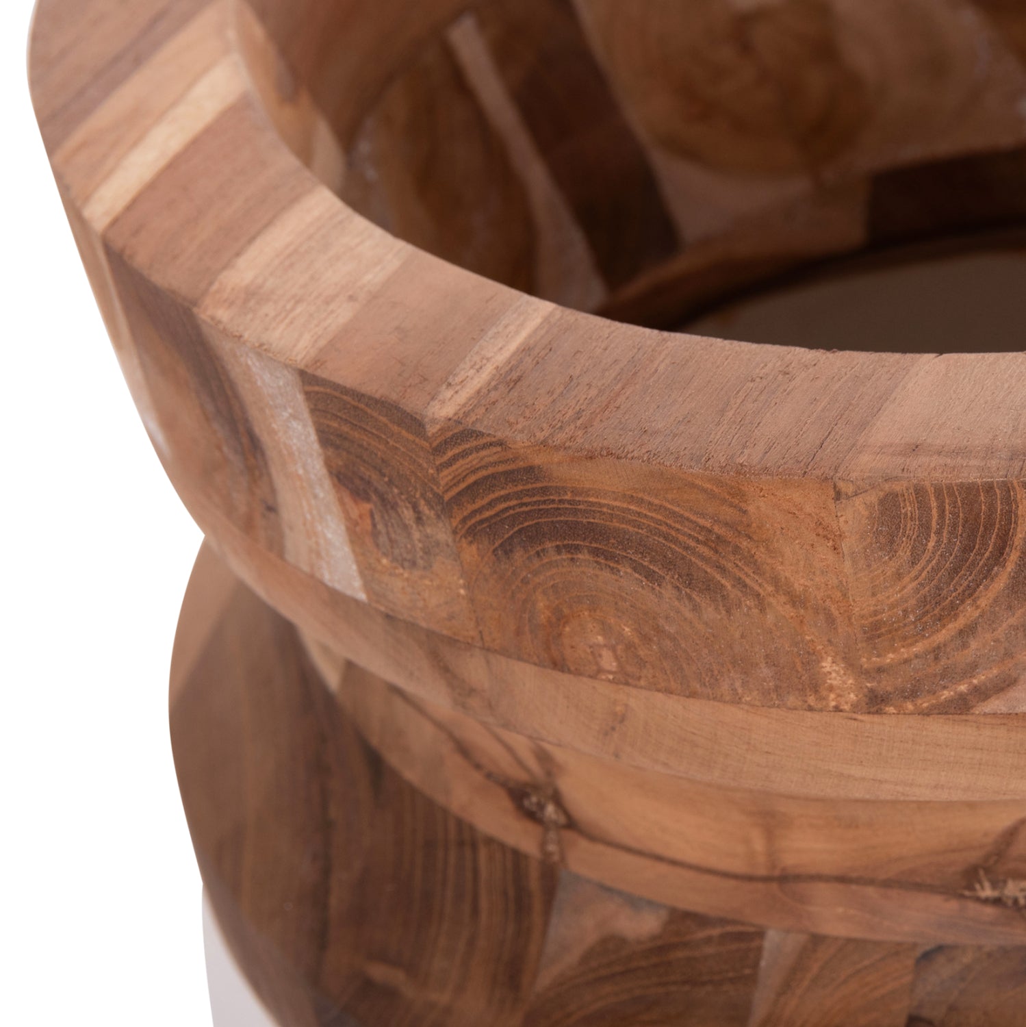 DECORATIVE FLOOR VASES 2PCS LINTER HM21140.02 FIBER CEMENT IN WHITE-TEAK WOOD 47H & 60Hcm.