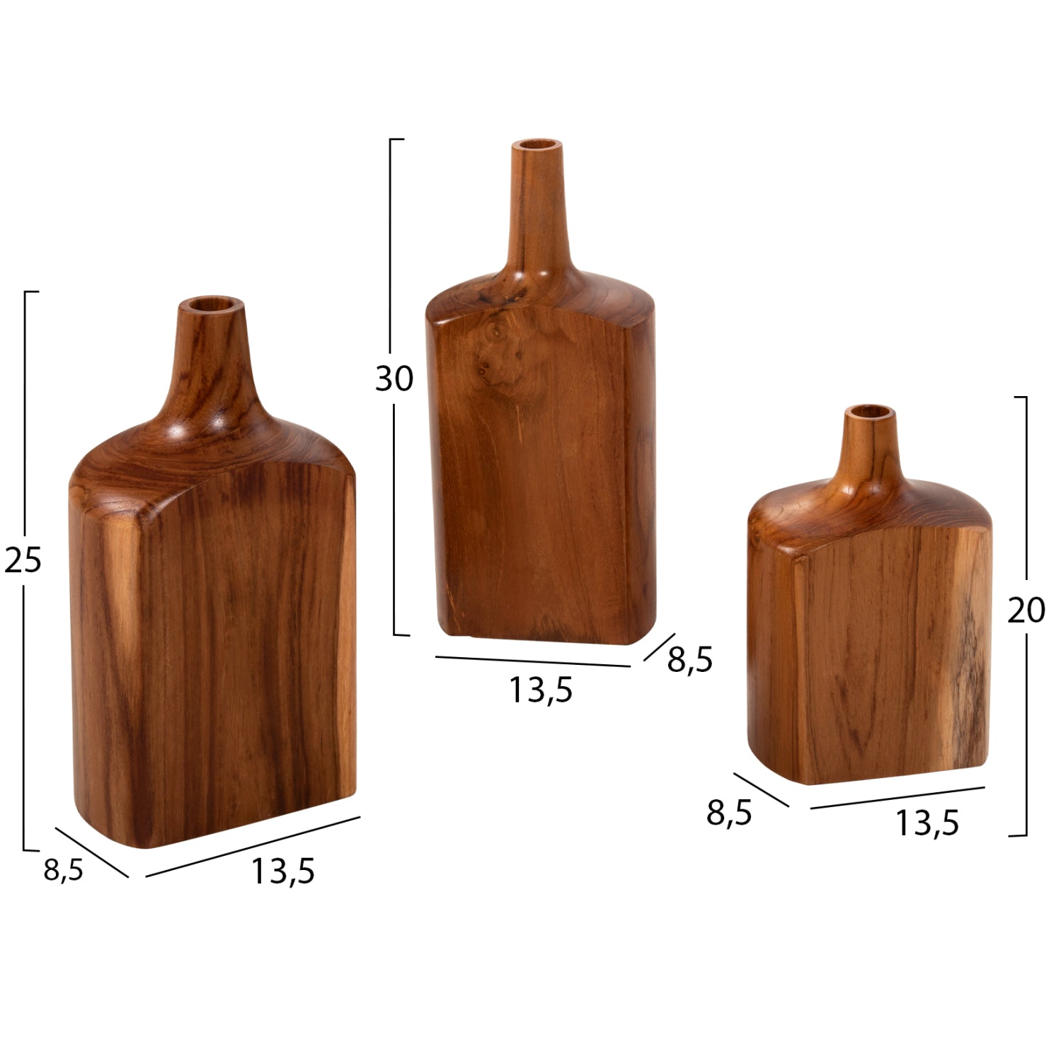 DECOR BOTTLES 3PCS SET HM7716 SOLID TEAK WOOD WALNUT