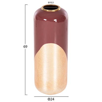 DECORATIVE FLOOR VASE RAKSASA HM4232.06 METAL IN CHERRY RED-GOLD PEARL Φ24x69Hcm.