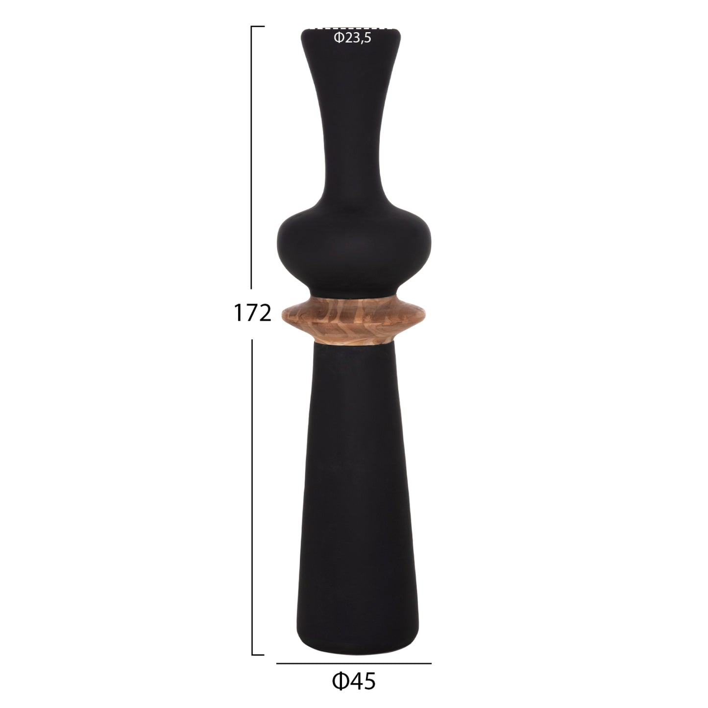 DECORATIVE FLOOR VASE NEBULA HM4660.01L FIBER CEMENT IN BLACK--TEAK WOOD Φ45x172Hcm.