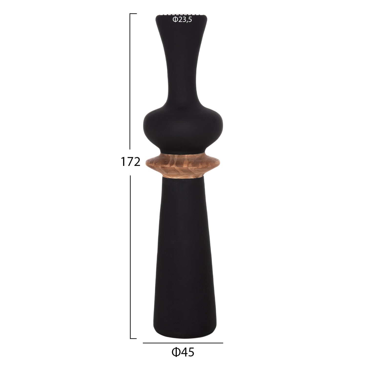 DECORATIVE FLOOR VASE NEBULA HM4660.01L FIBER CEMENT IN BLACK--TEAK WOOD Φ45x172Hcm.