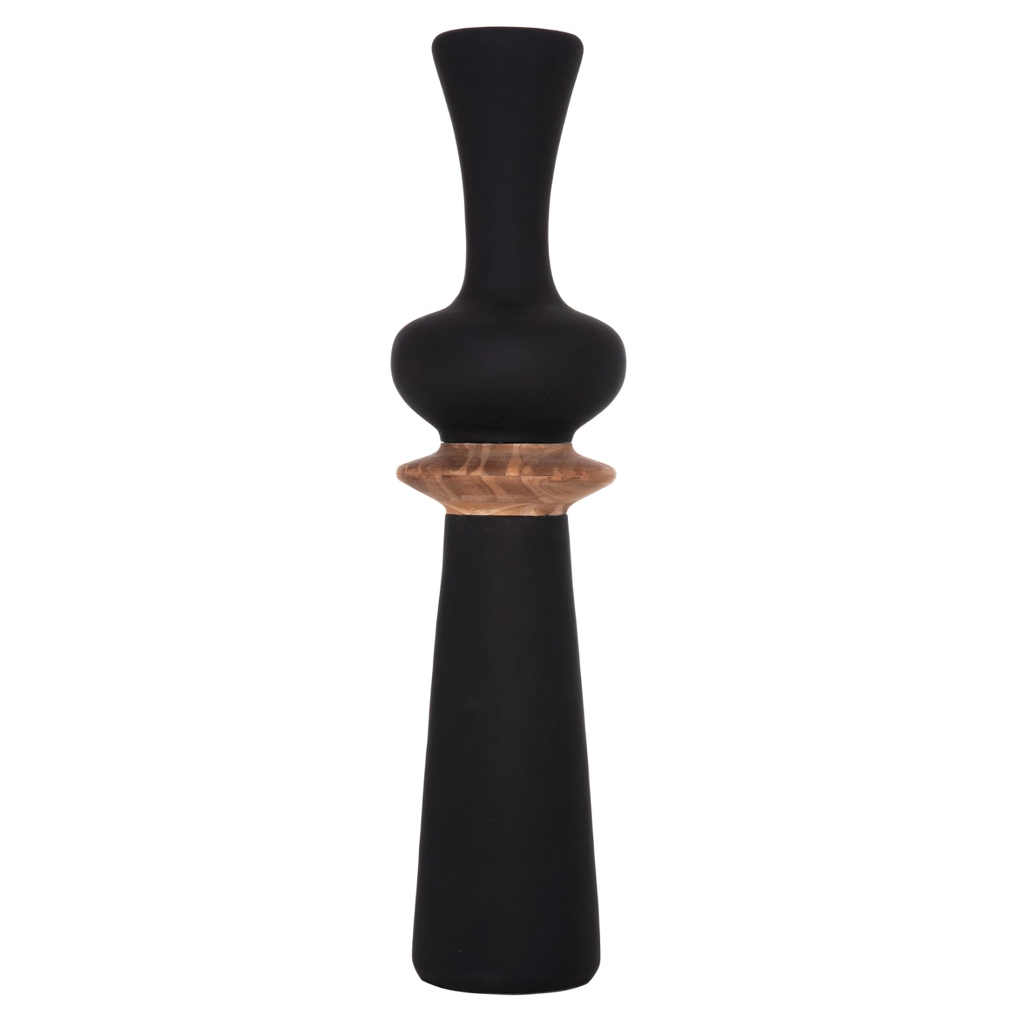 DECORATIVE FLOOR VASE NEBULA HM4660.01L FIBER CEMENT IN BLACK--TEAK WOOD Φ45x172Hcm.
