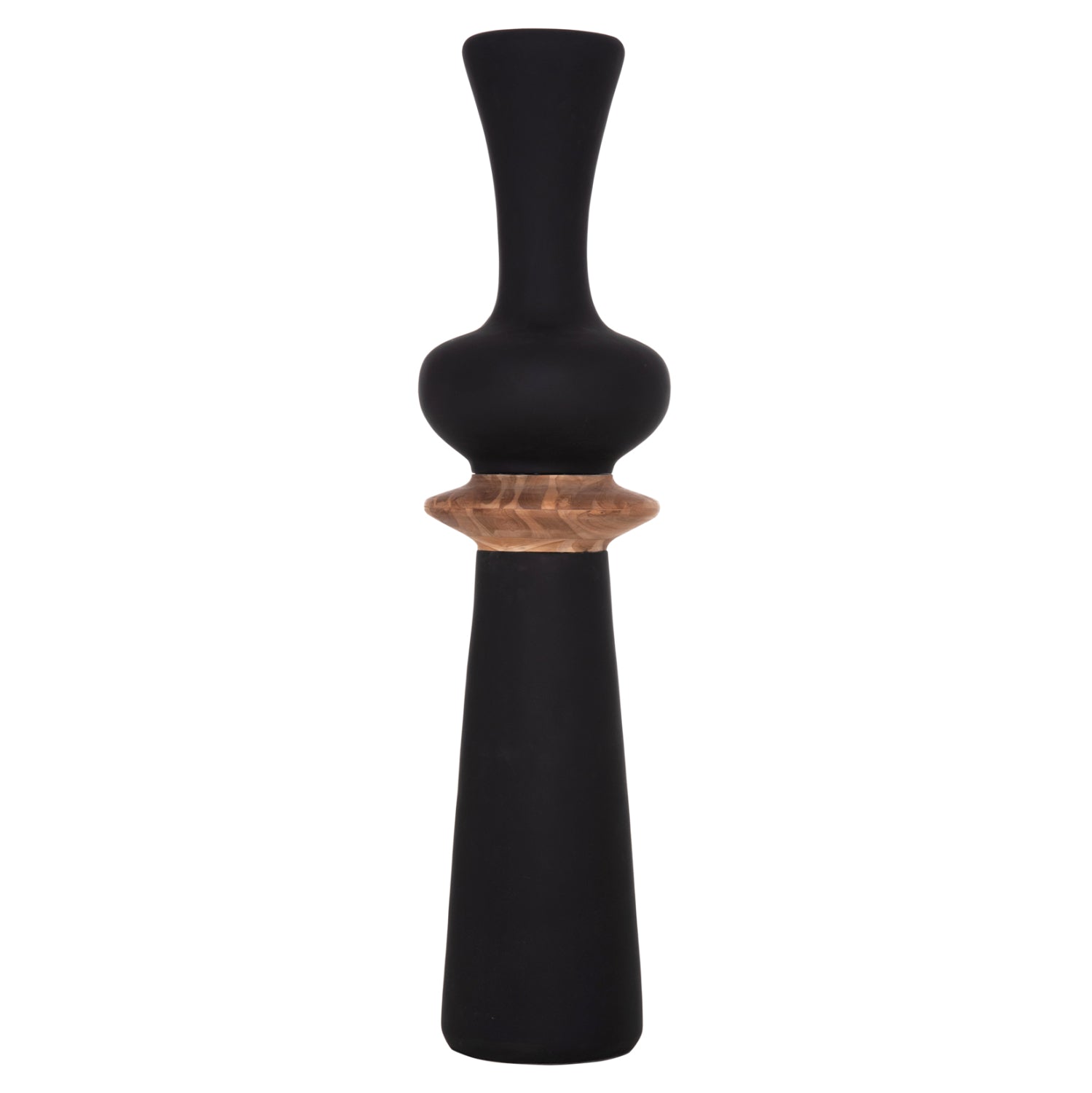 DECORATIVE FLOOR VASE NEBULA HM4660.01L FIBER CEMENT IN BLACK--TEAK WOOD Φ45x172Hcm.