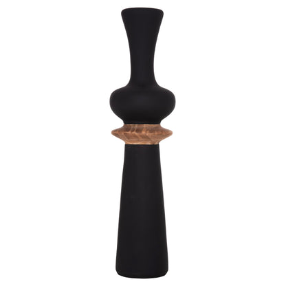 DECORATIVE FLOOR VASE NEBULA HM4660.01L FIBER CEMENT IN BLACK--TEAK WOOD Φ45x172Hcm.