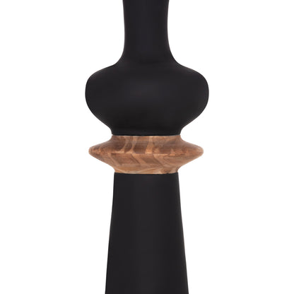 DECORATIVE FLOOR VASE NEBULA HM4660.01L FIBER CEMENT IN BLACK--TEAK WOOD Φ45x172Hcm.
