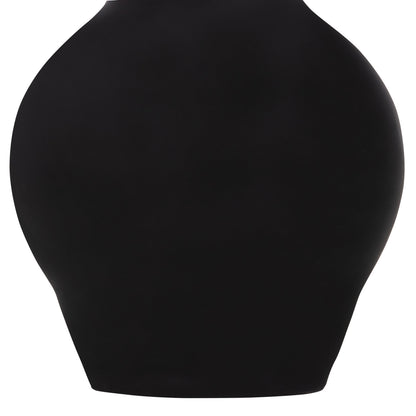 DECORATIVE FLOOR VASE NEBULA HM4660.01M FIBER CEMENT IN BLACK--TEAK WOOD Φ45x148Hcm.