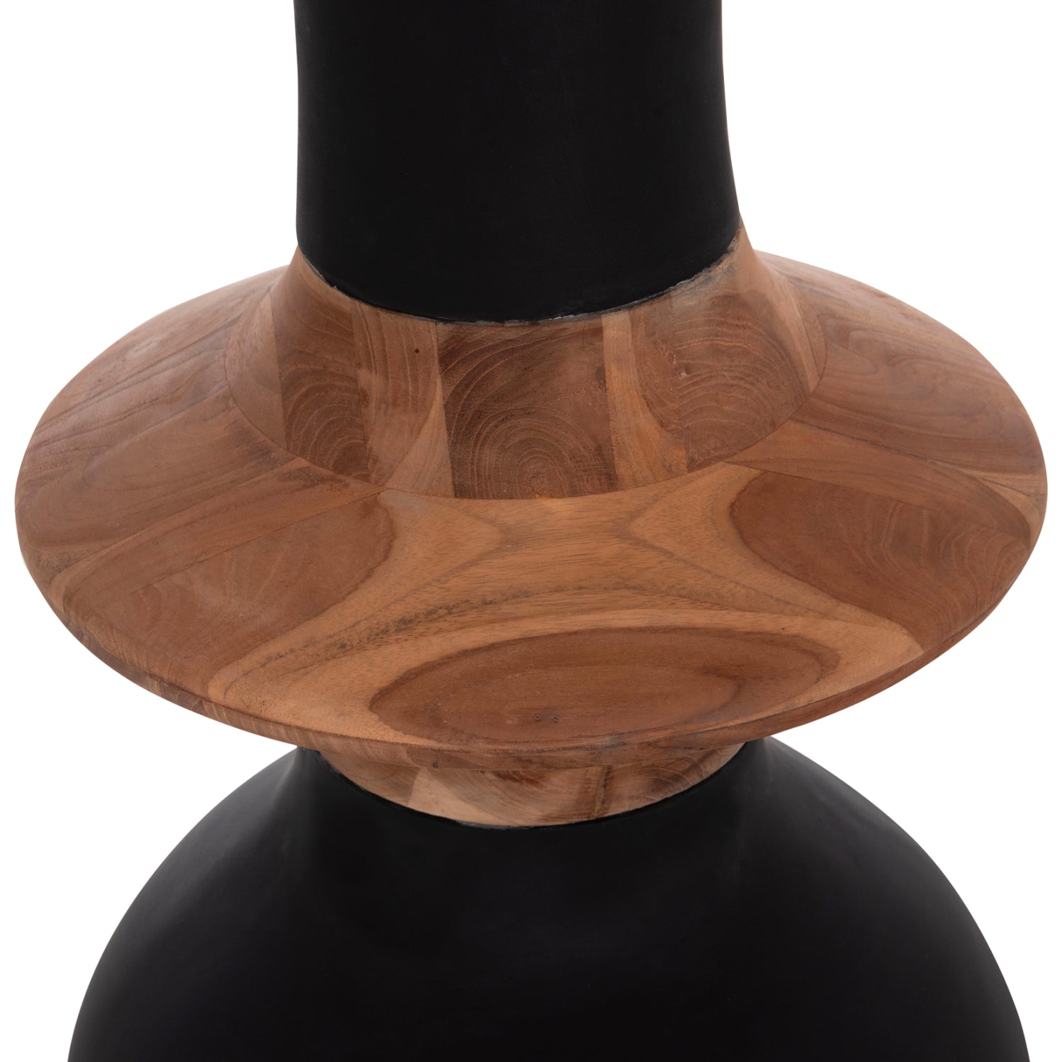 DECORATIVE FLOOR VASE NEBULA HM4660.01M FIBER CEMENT IN BLACK--TEAK WOOD Φ45x148Hcm.