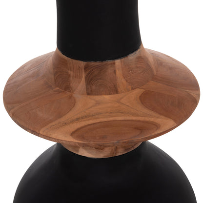 DECORATIVE FLOOR VASE NEBULA HM4660.01M FIBER CEMENT IN BLACK--TEAK WOOD Φ45x148Hcm.