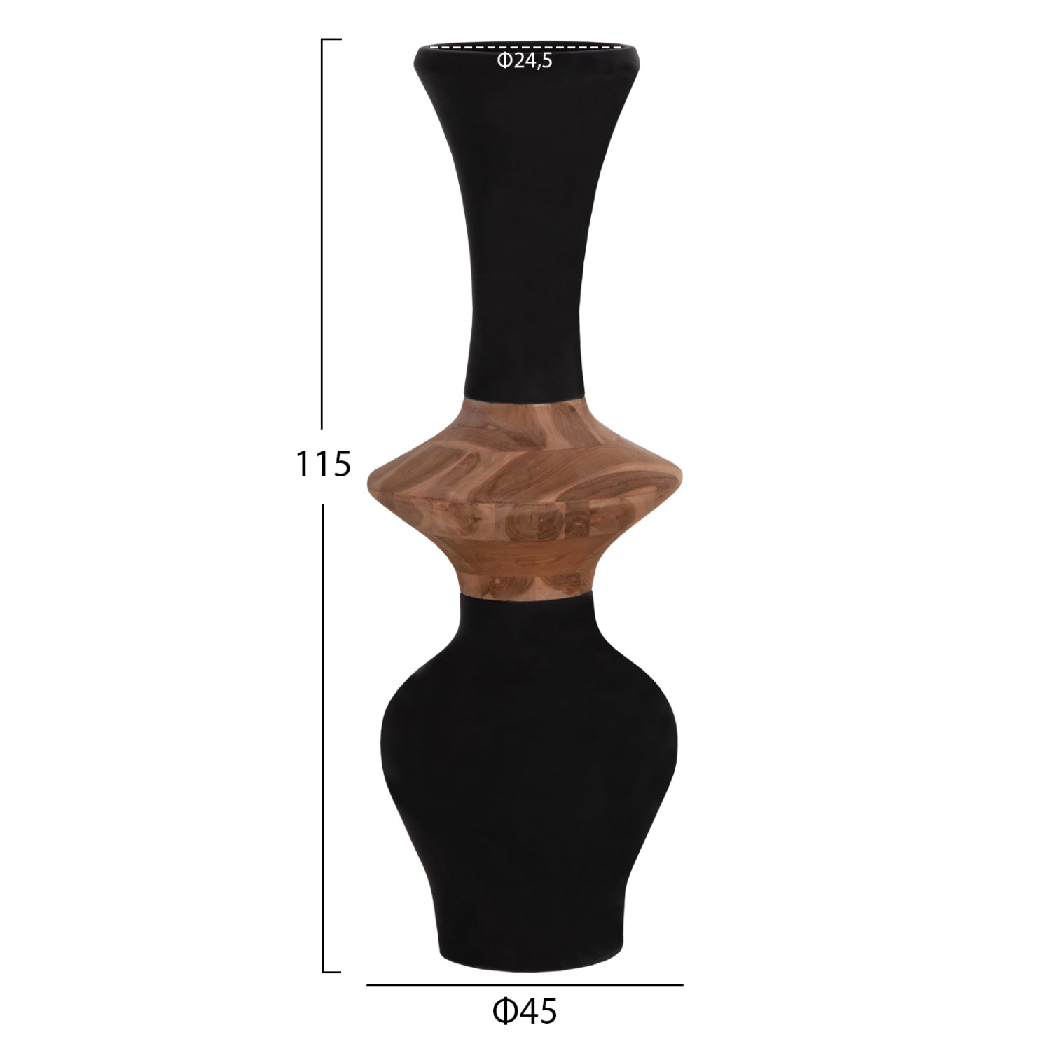 DECORATIVE FLOOR VASE NEBULA HM4660.01S FIBER CEMENT IN BLACK--TEAK WOOD Φ45x115Hcm.