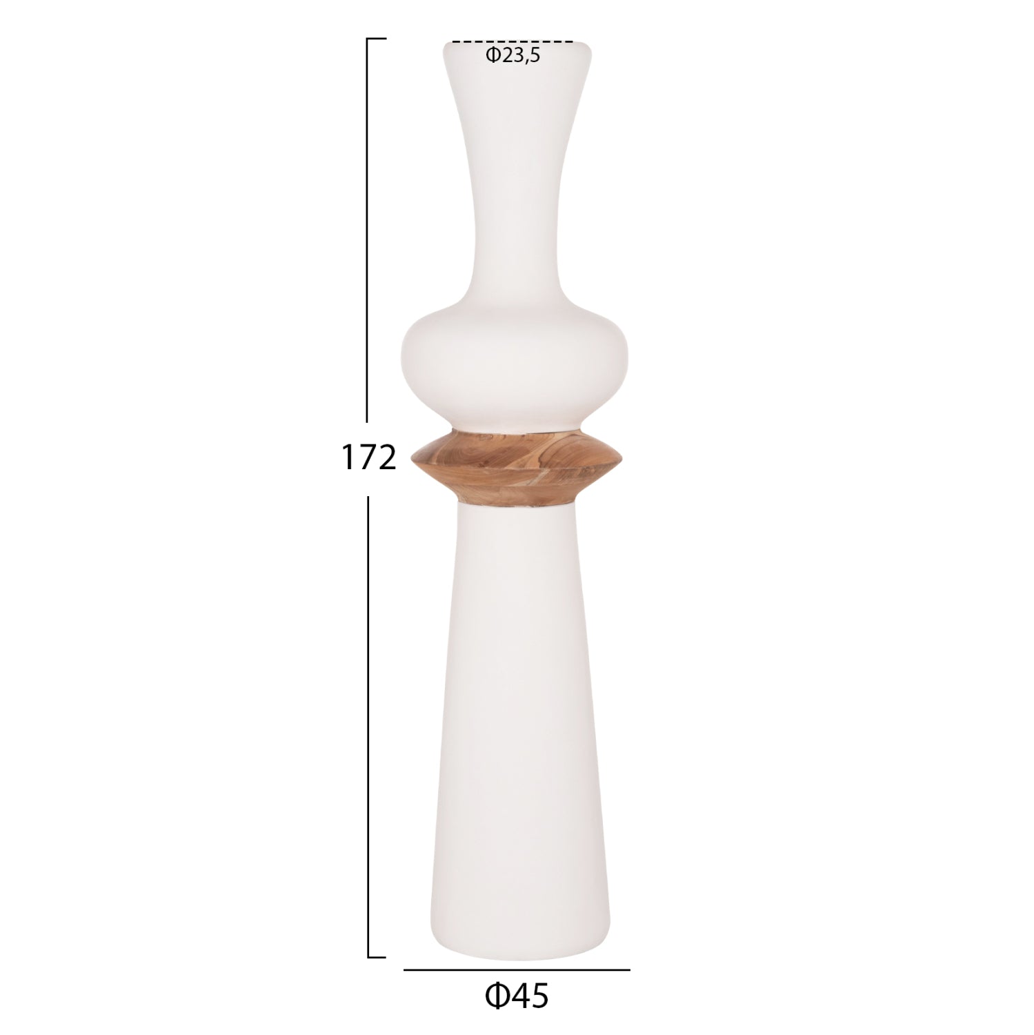 DECORATIVE FLOOR VASE NEBULA HM4660.02L FIBER CEMENT IN WHITE--TEAK WOOD Φ45x172Hcm.