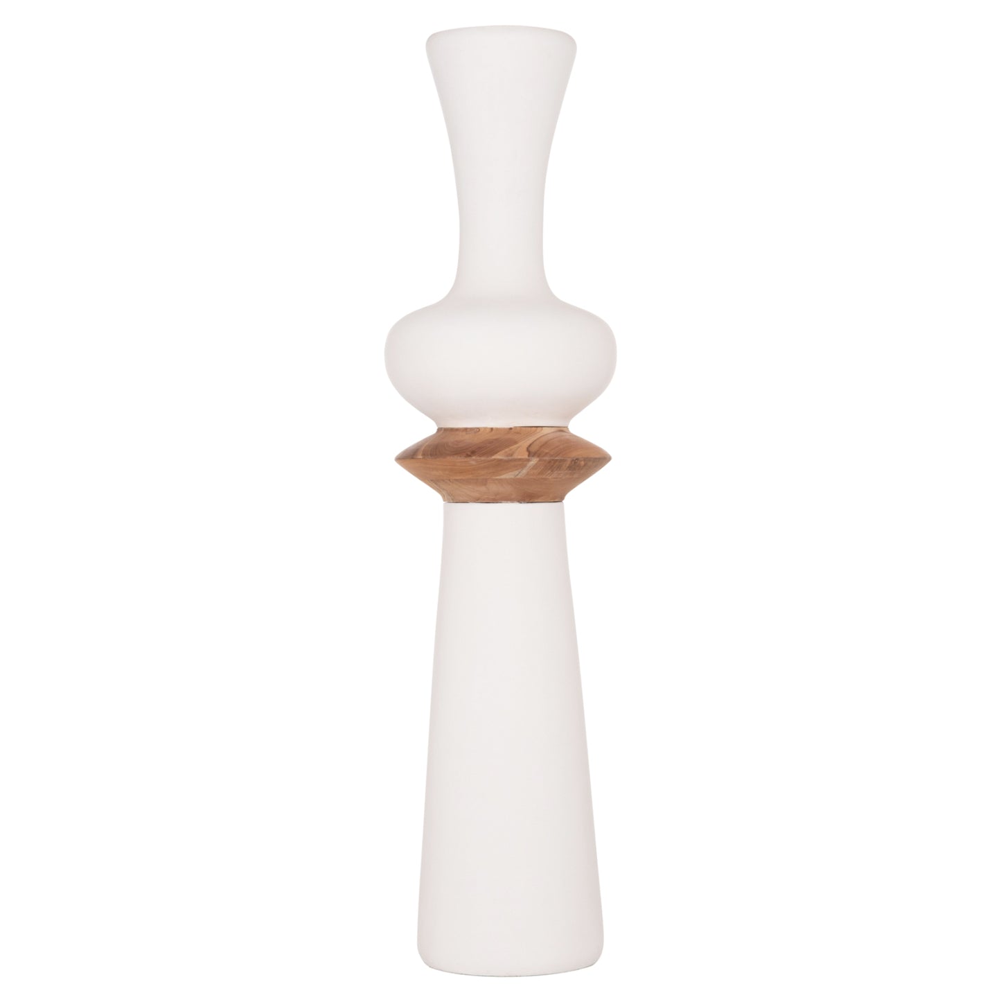 DECORATIVE FLOOR VASE NEBULA HM4660.02L FIBER CEMENT IN WHITE--TEAK WOOD Φ45x172Hcm.