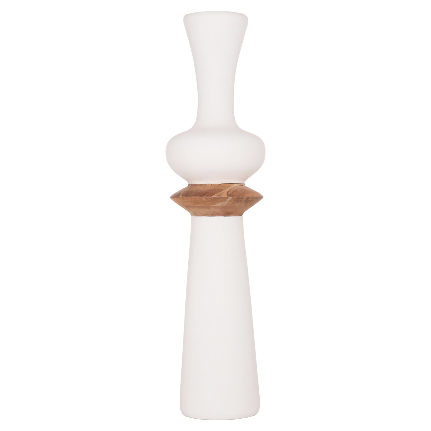 DECORATIVE FLOOR VASE NEBULA HM4660.02L FIBER CEMENT IN WHITE--TEAK WOOD Φ45x172Hcm.