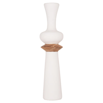 DECORATIVE FLOOR VASE NEBULA HM4660.02L FIBER CEMENT IN WHITE--TEAK WOOD Φ45x172Hcm.