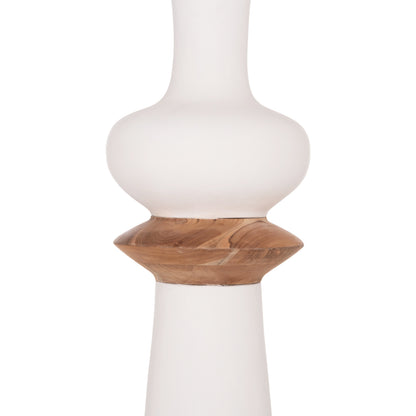 DECORATIVE FLOOR VASE NEBULA HM4660.02L FIBER CEMENT IN WHITE--TEAK WOOD Φ45x172Hcm.