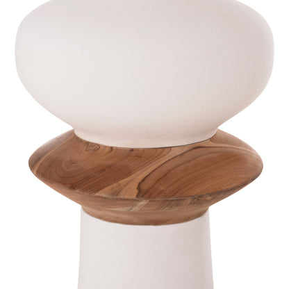DECORATIVE FLOOR VASE NEBULA HM4660.02L FIBER CEMENT IN WHITE--TEAK WOOD Φ45x172Hcm.