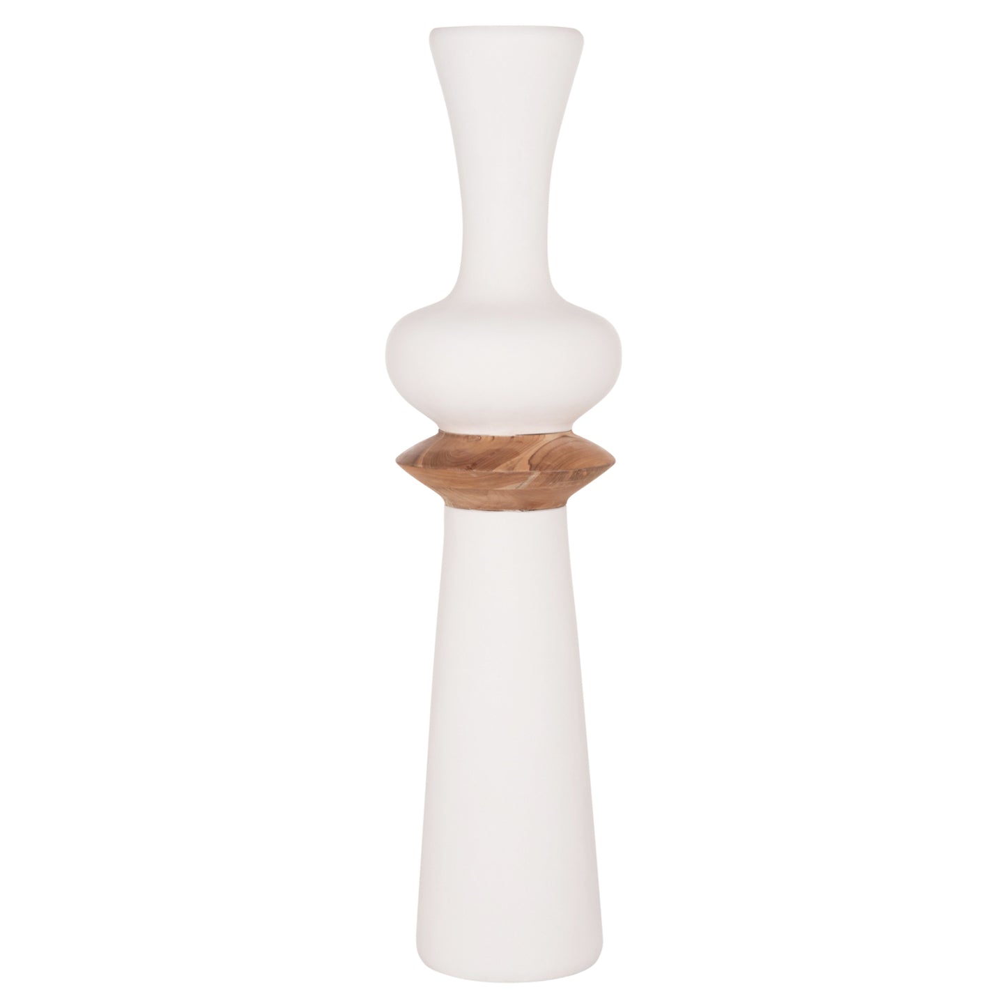 DECORATIVE FLOOR VASE NEBULA HM4660.02L FIBER CEMENT IN WHITE--TEAK WOOD Φ45x172Hcm.