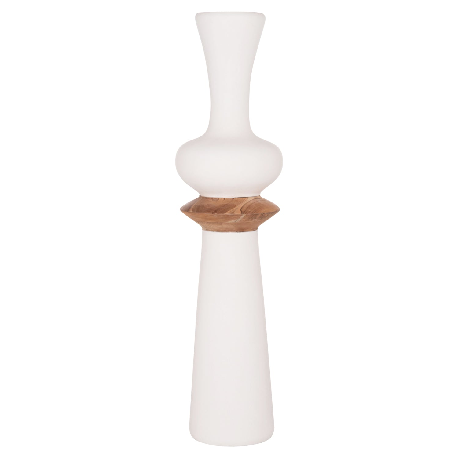 DECORATIVE FLOOR VASE NEBULA HM4660.02L FIBER CEMENT IN WHITE--TEAK WOOD Φ45x172Hcm.
