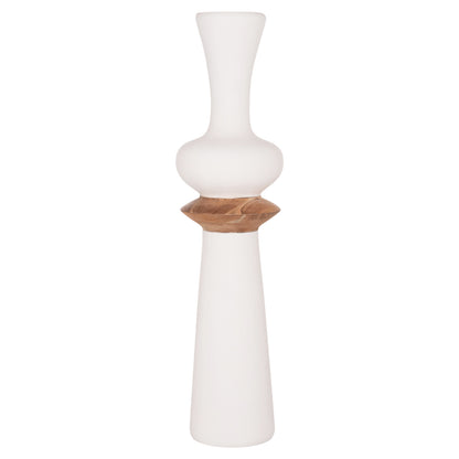 DECORATIVE FLOOR VASE NEBULA HM4660.02L FIBER CEMENT IN WHITE--TEAK WOOD Φ45x172Hcm.