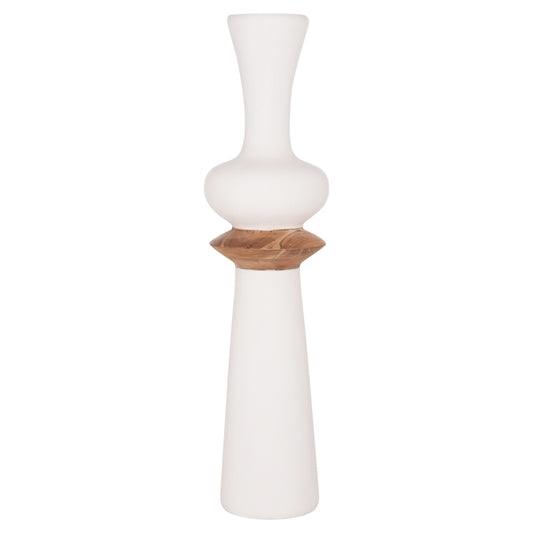 DECORATIVE FLOOR VASE NEBULA HM4660.02L FIBER CEMENT IN WHITE--TEAK WOOD Φ45x172Hcm.