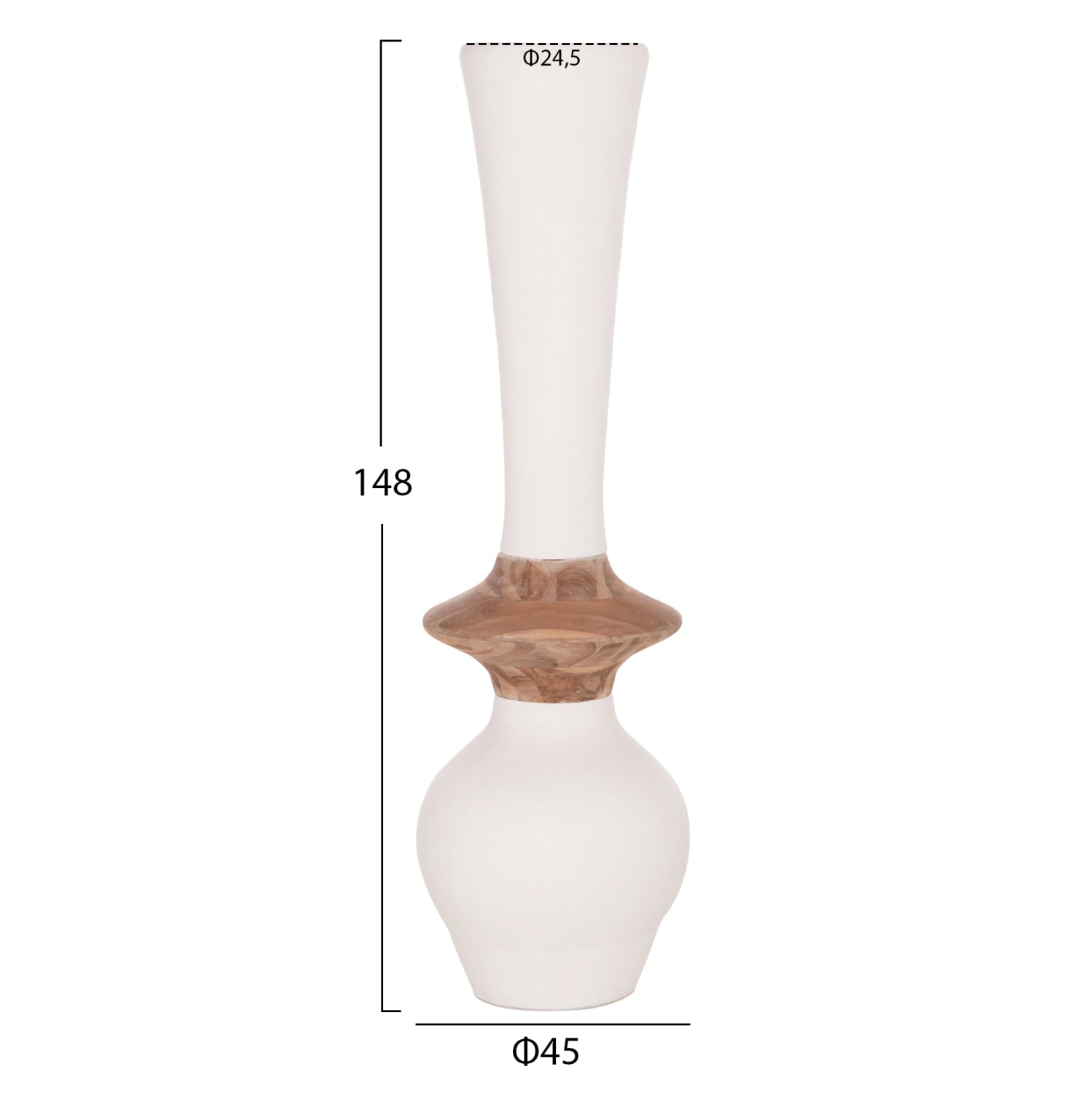 DECORATIVE FLOOR VASE NEBULA HM4660.02M FIBER CEMENT IN WHITE--TEAK WOOD Φ45x148Hcm.