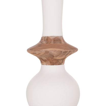 DECORATIVE FLOOR VASE NEBULA HM4660.02M FIBER CEMENT IN WHITE--TEAK WOOD Φ45x148Hcm.