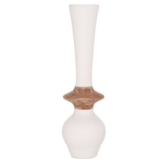 DECORATIVE FLOOR VASE NEBULA HM4660.02M FIBER CEMENT IN WHITE--TEAK WOOD Φ45x148Hcm.