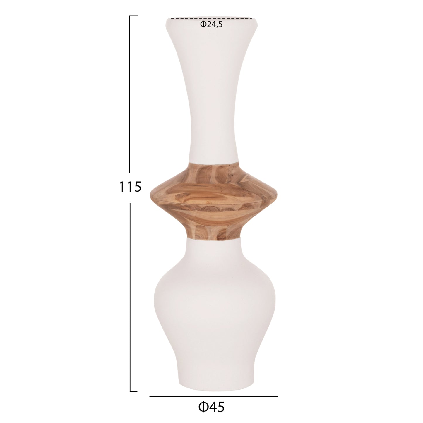 DECORATIVE FLOOR VASE NEBULA HM4660.02S FIBER CEMENT IN WHITE--TEAK WOOD Φ45x115Hcm.