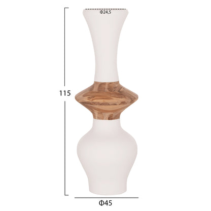 DECORATIVE FLOOR VASE NEBULA HM4660.02S FIBER CEMENT IN WHITE--TEAK WOOD Φ45x115Hcm.