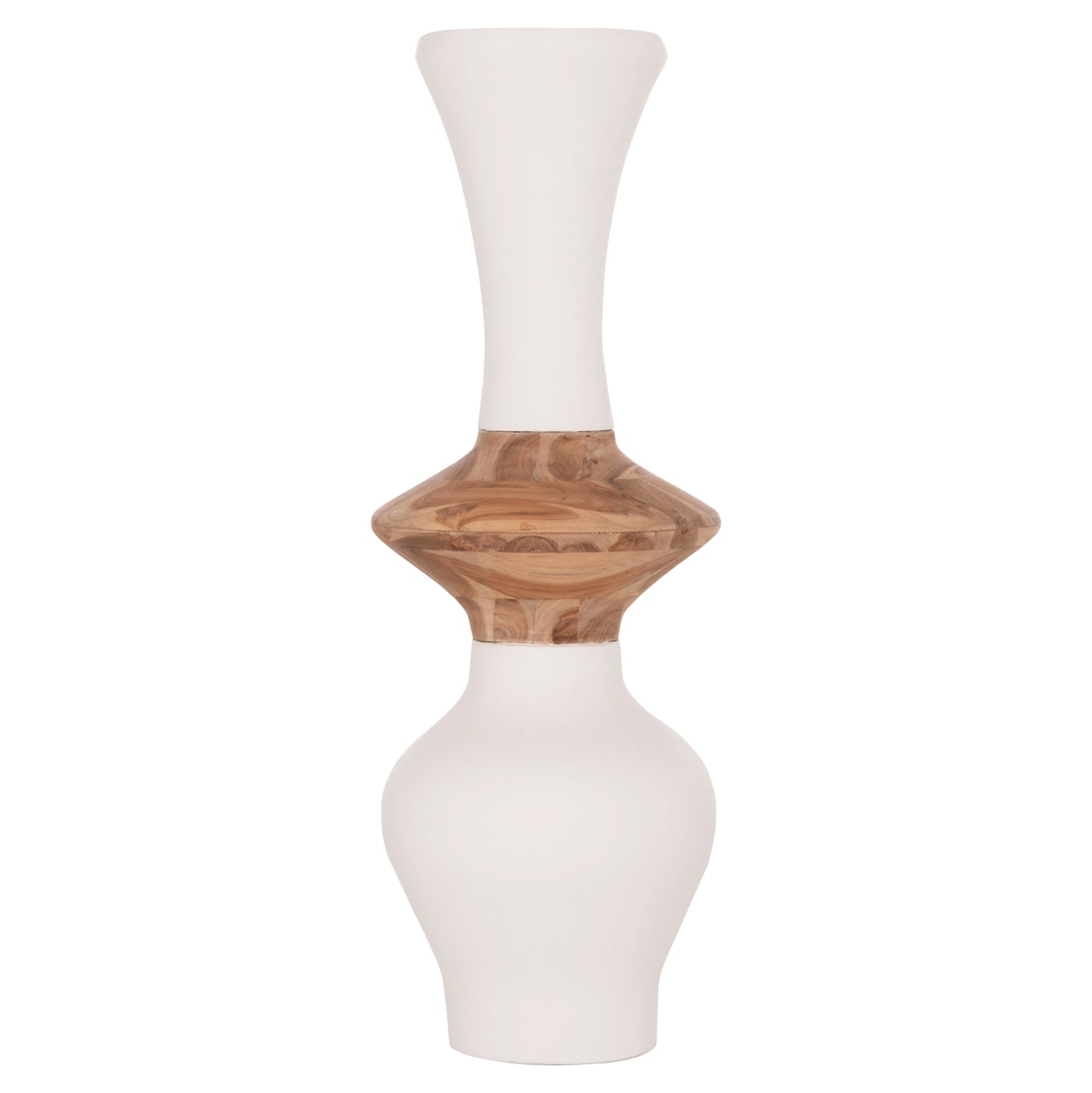 DECORATIVE FLOOR VASE NEBULA HM4660.02S FIBER CEMENT IN WHITE--TEAK WOOD Φ45x115Hcm.