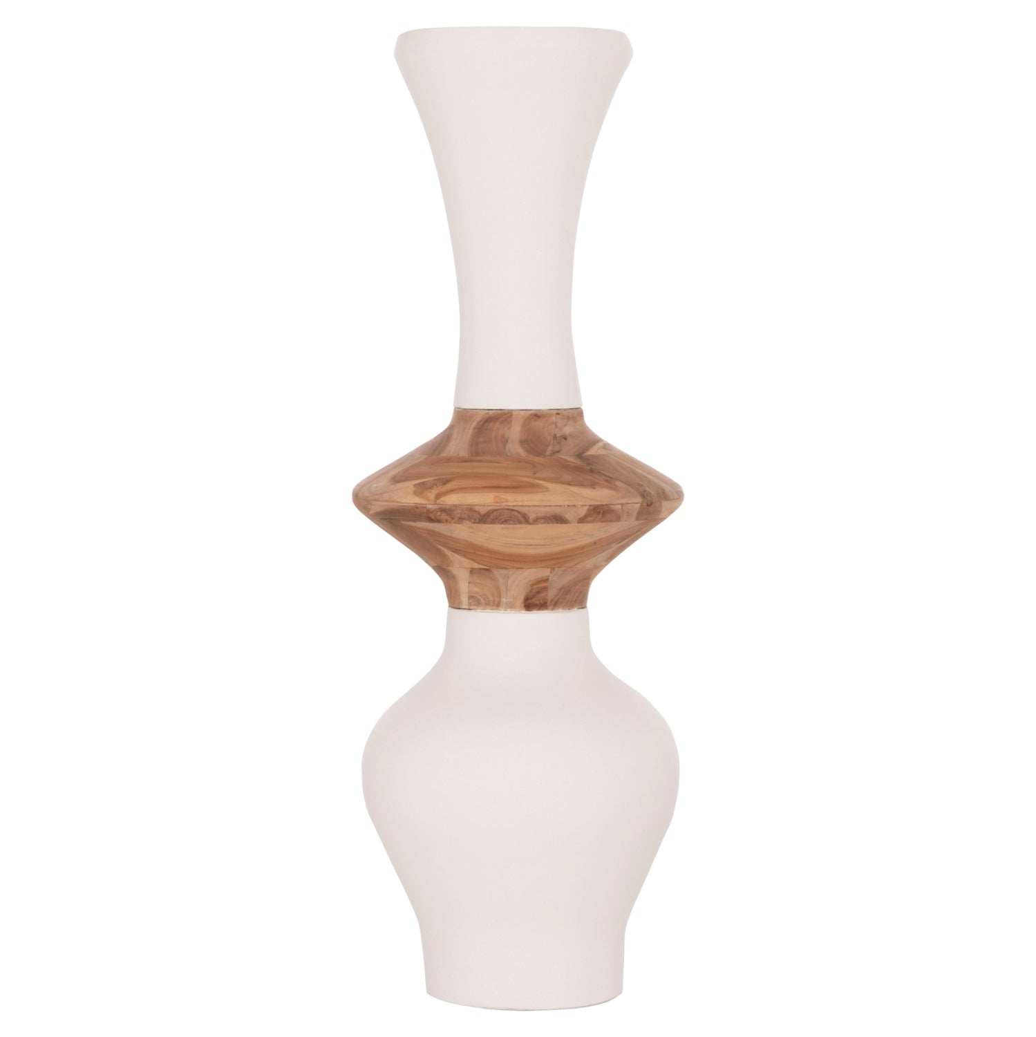 DECORATIVE FLOOR VASE NEBULA HM4660.02S FIBER CEMENT IN WHITE--TEAK WOOD Φ45x115Hcm.
