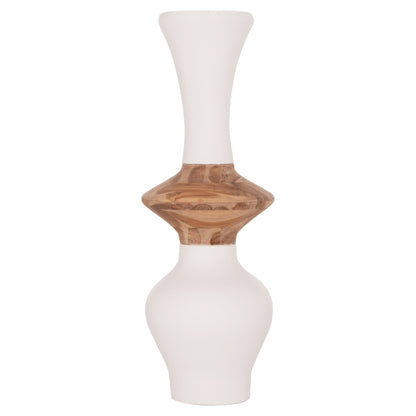 DECORATIVE FLOOR VASE NEBULA HM4660.02S FIBER CEMENT IN WHITE--TEAK WOOD Φ45x115Hcm.
