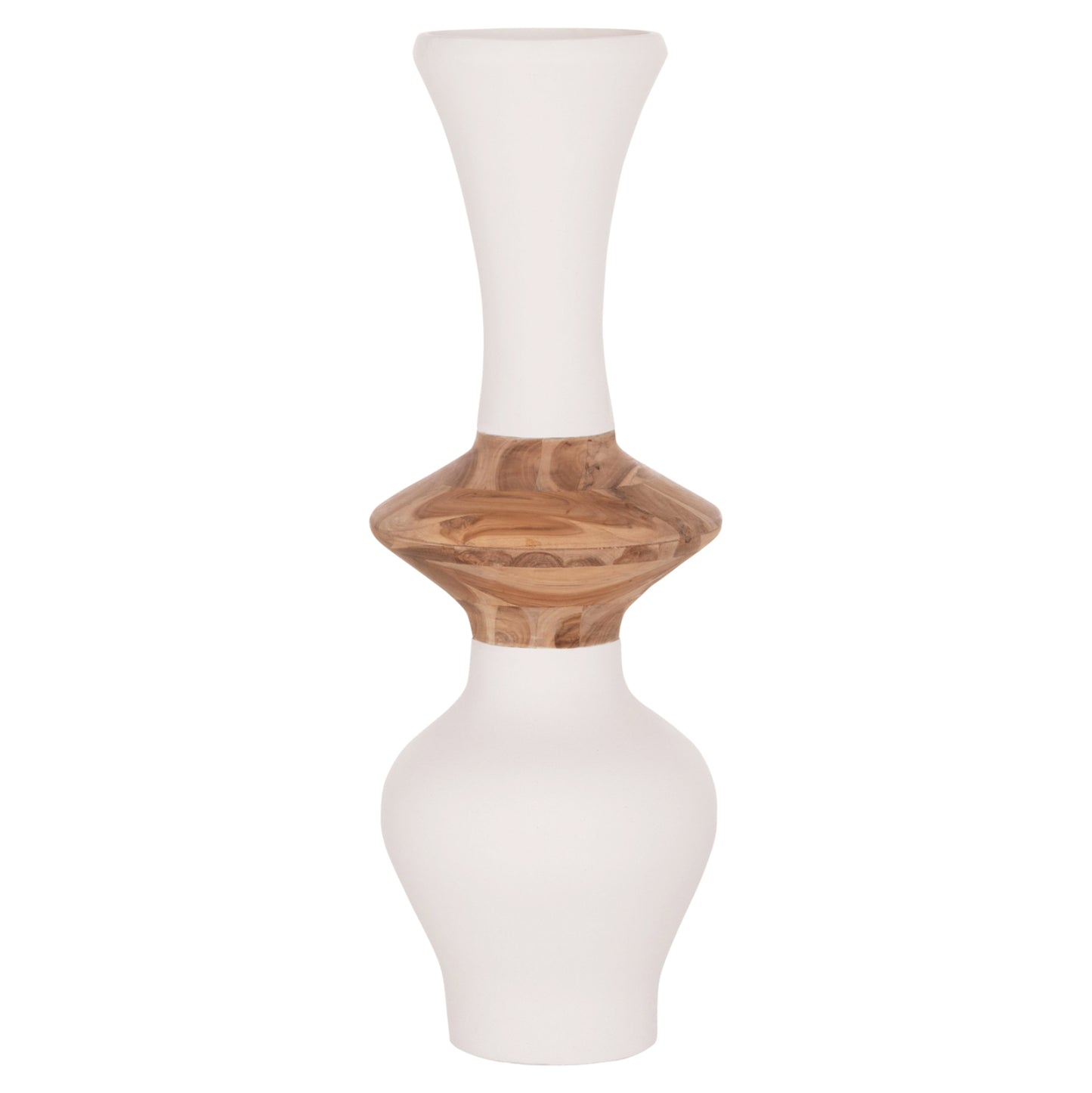 DECORATIVE FLOOR VASE NEBULA HM4660.02S FIBER CEMENT IN WHITE--TEAK WOOD Φ45x115Hcm.