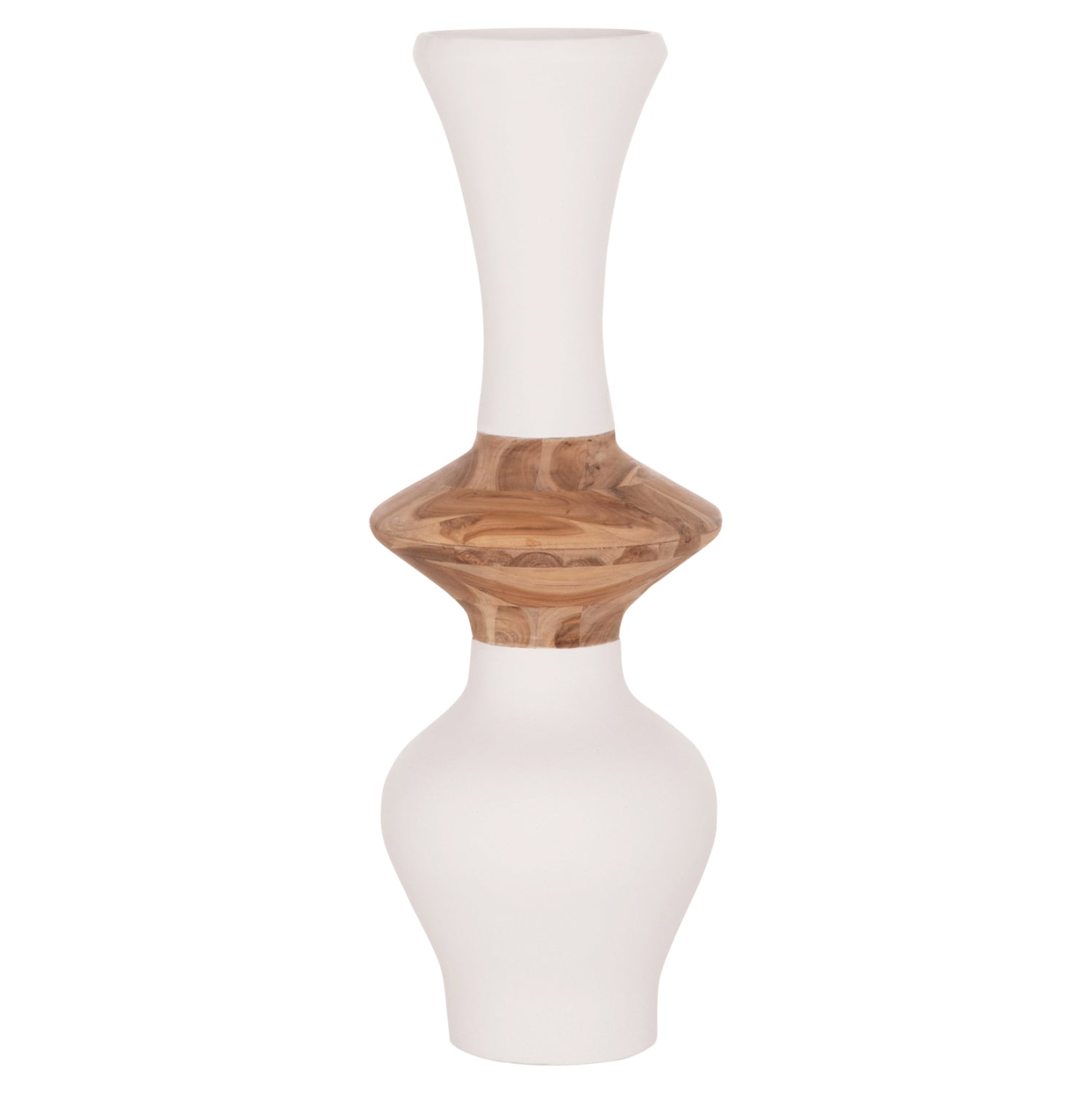 DECORATIVE FLOOR VASE NEBULA HM4660.02S FIBER CEMENT IN WHITE--TEAK WOOD Φ45x115Hcm.