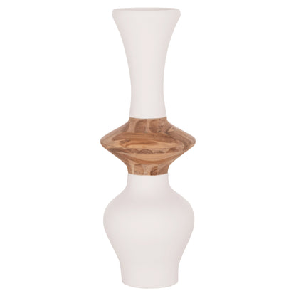 DECORATIVE FLOOR VASE NEBULA HM4660.02S FIBER CEMENT IN WHITE--TEAK WOOD Φ45x115Hcm.