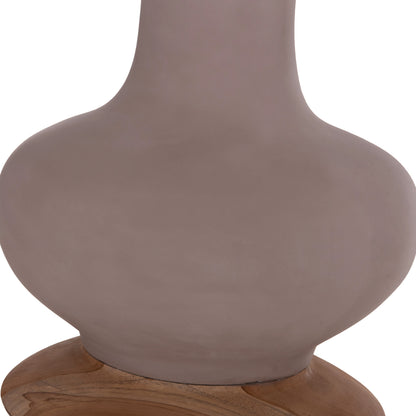 DECORATIVE FLOOR VASE NEBULA HM4660.05L FIBER CEMENT IN TAUPE--TEAK WOOD Φ45x172Hcm.