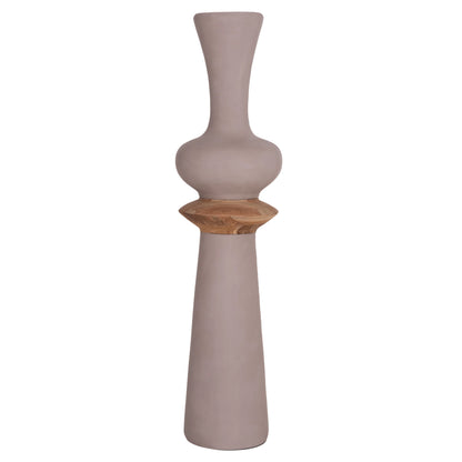DECORATIVE FLOOR VASE NEBULA HM4660.05L FIBER CEMENT IN TAUPE--TEAK WOOD Φ45x172Hcm.