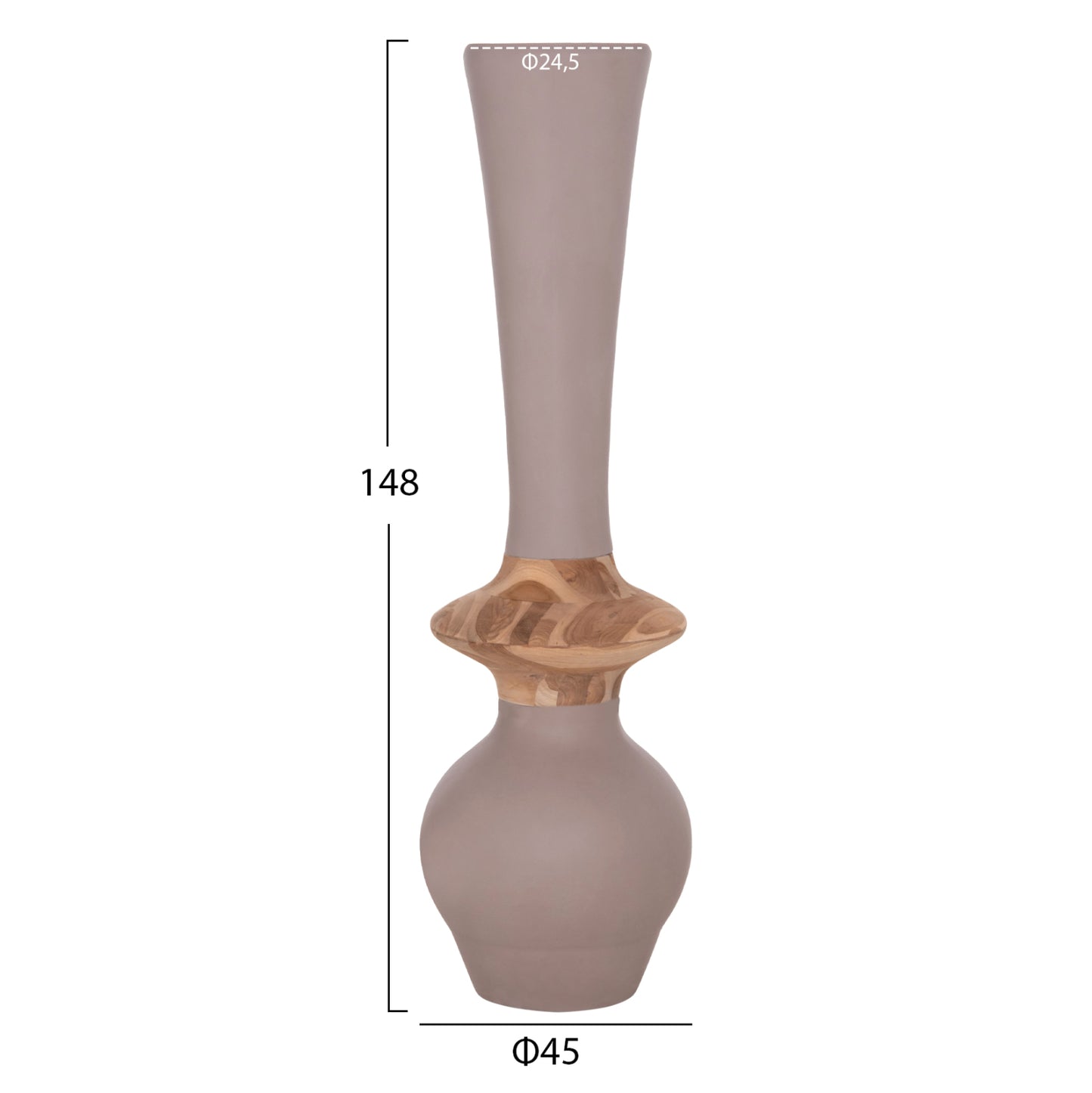 DECORATIVE FLOOR VASE NEBULA HM4660.05M FIBER CEMENT IN TAUPE--TEAK WOOD Φ45x148Hcm.