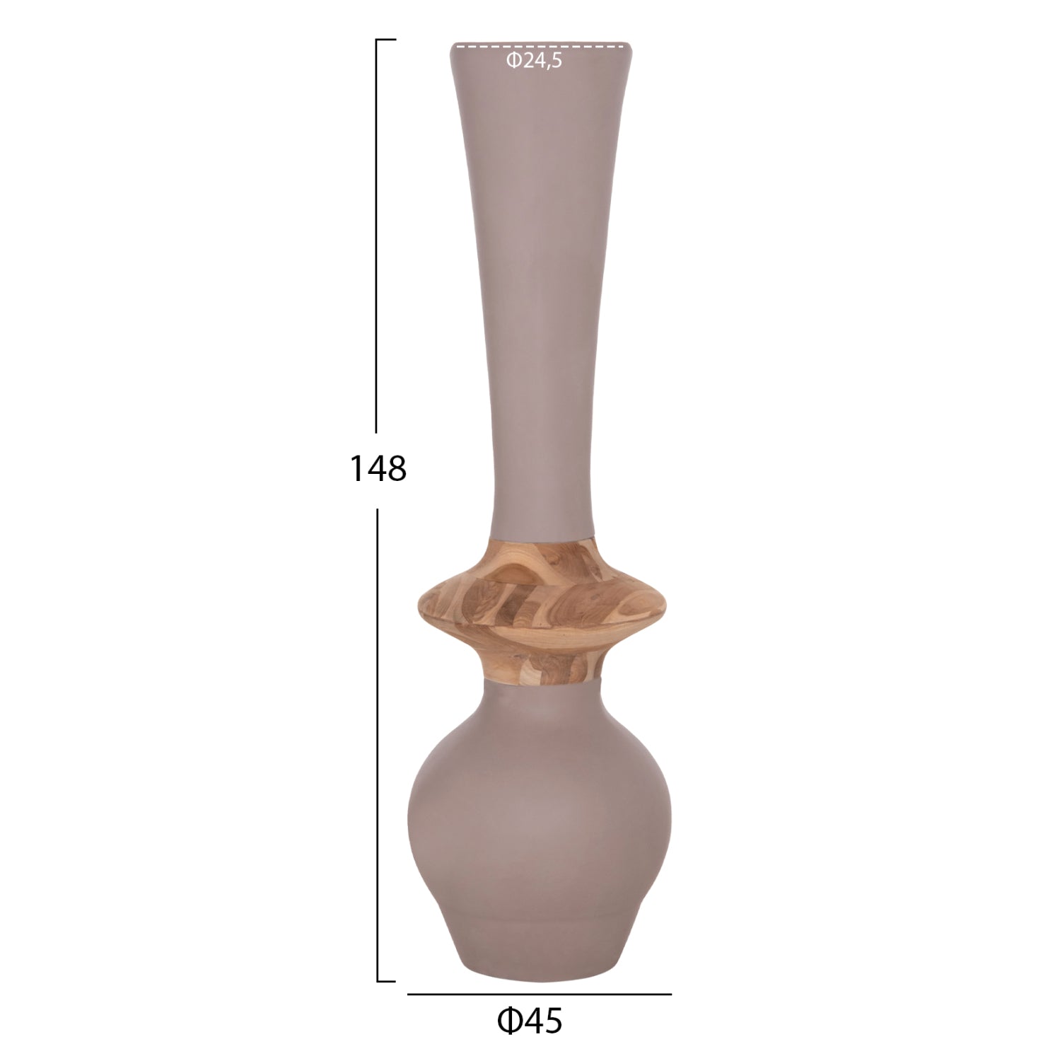DECORATIVE FLOOR VASE NEBULA HM4660.05M FIBER CEMENT IN TAUPE--TEAK WOOD Φ45x148Hcm.